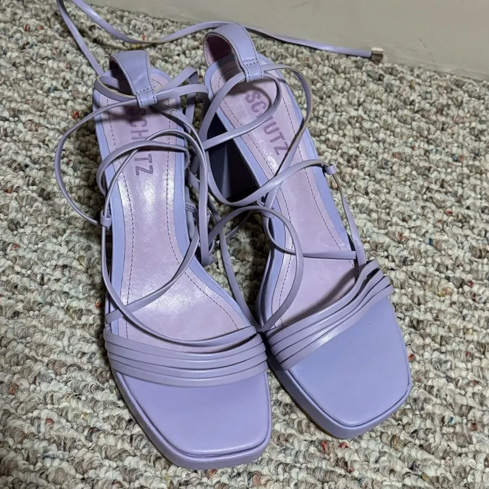 SCHUTZ Glenna Platform Leather Sandal Smokey Grape Purple 3.5” Heel- Size 8